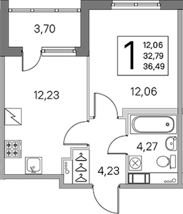 1-комнатная квартира 32.79 м², 4/5 эт., ЖК «ЮгТаун. Олимпийские кварталы»